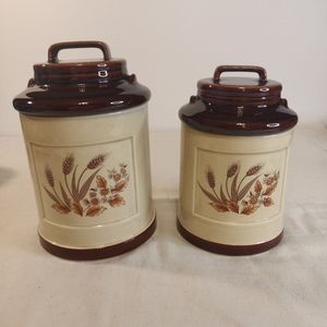 Vtg Sears Wheat Floral Canisters